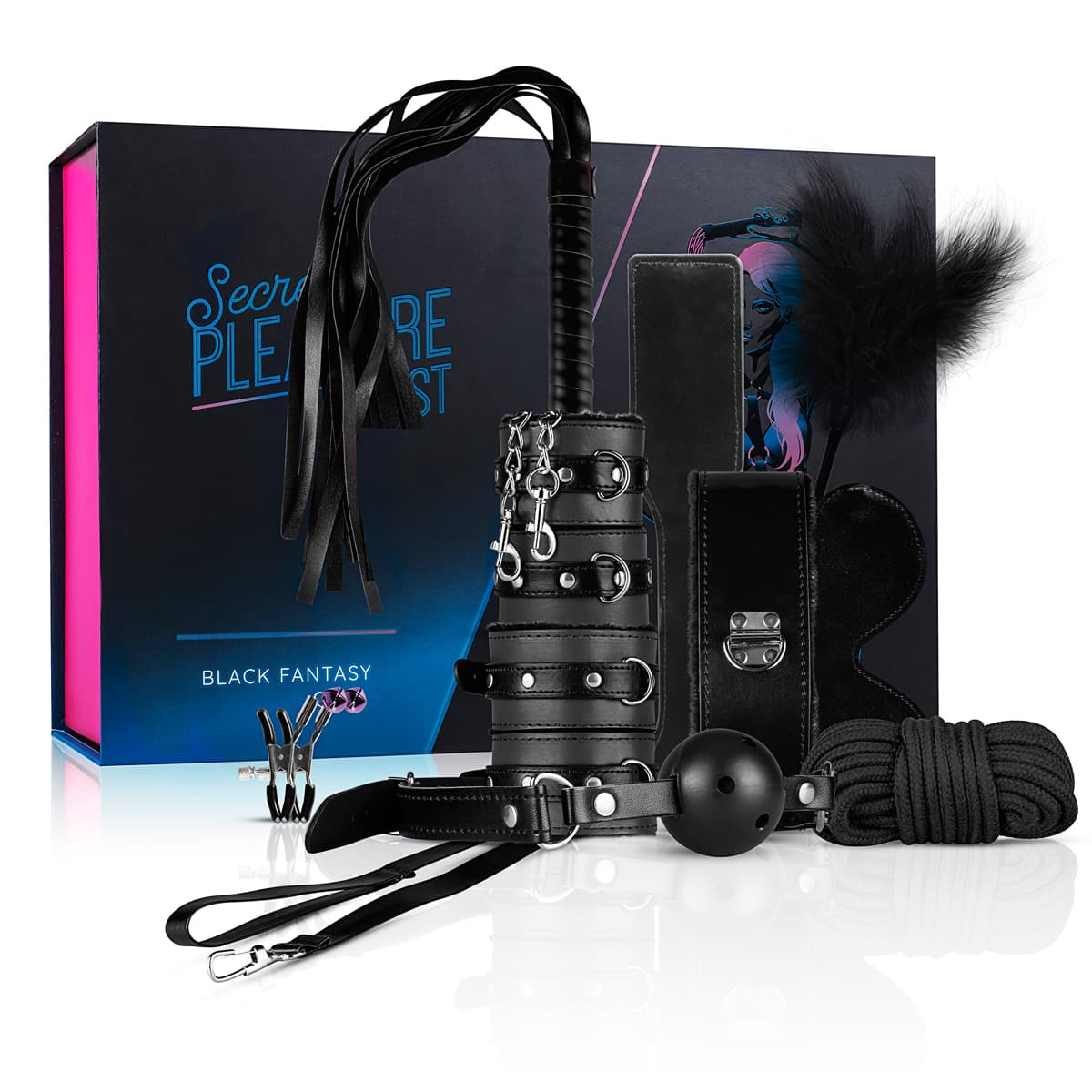 SECRET PLEASURE CHEST - BLACK FANTASY 10 DELE BONDAGE SÆT - Nautii.dk