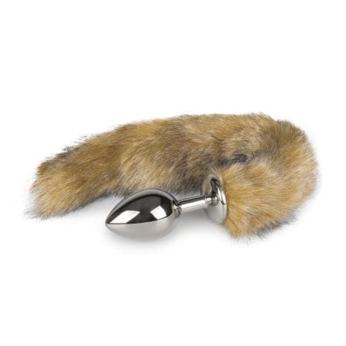 EASYTOYS FOX TAIL PLUG SILVER  EKSLUSIV SØLVFARVET PLUG MED BLØD LYSEBRUN RÆVEHAVE - Nautii.dk