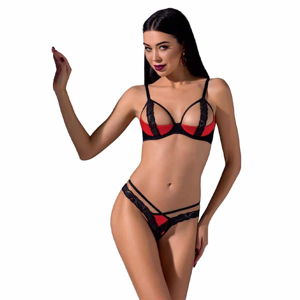 Passion Femmina BH-Sæt Rød og Sort - XXL/XXXL - Private Play