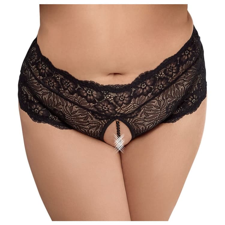 Plus Size Perle Trusser i Sorte Blonder - SMRS.dk