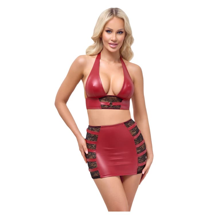 Rød Wetlook Crop Top med Nederdel - SMRS.dk