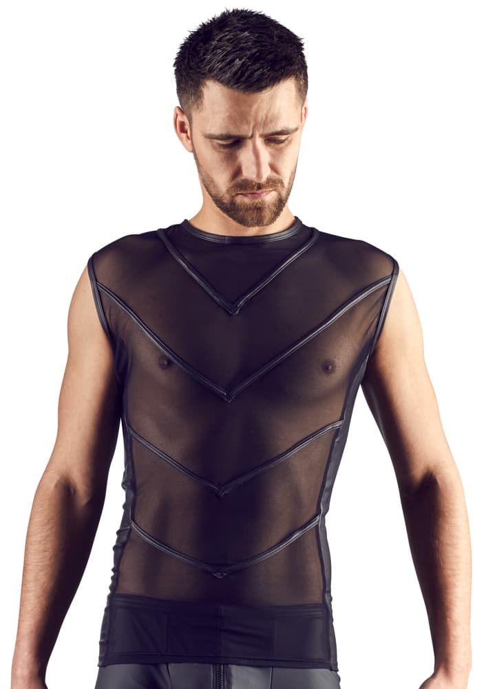 Trøje med mellemværk af powernet og påsyede striber i front - ORION Erotik Shop