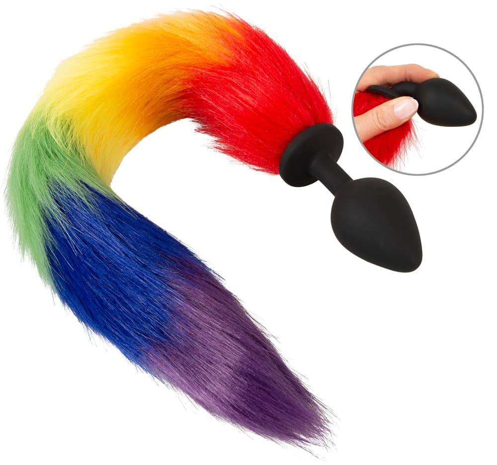 Analplug "žfluffy tail" med farvig hale i imiteret pels - ORION Erotik Shop