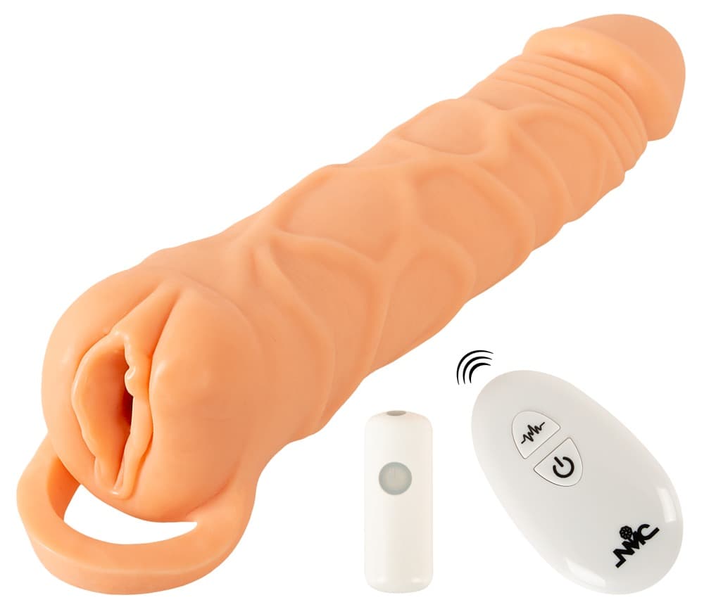 Vibrerende penishylster "2in1 Extension & Masturbator RC" med testikelring - ORION Erotik Shop
