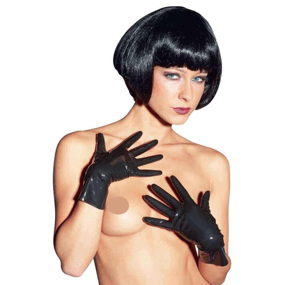 Sorte Latex Handsker Korte-M - Sexshop.dk