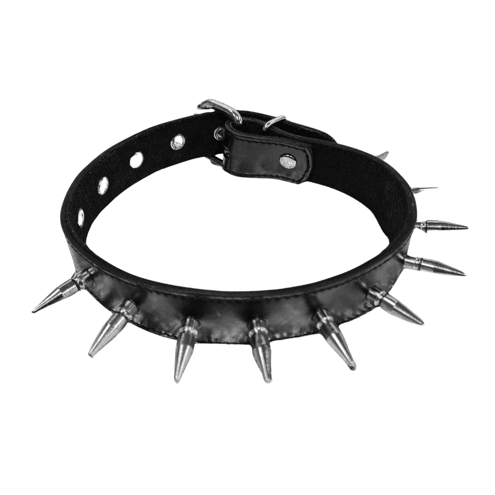 Læder Halsbånd med Spikes  -  10 Metalspidser