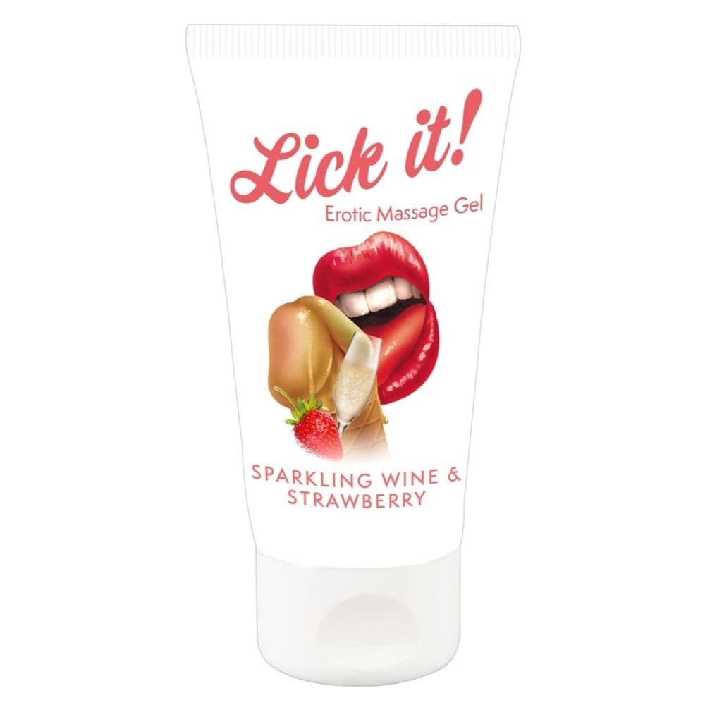 Lick it! Erotic Massage Gel-Mousserende jordbærvin - Sexshop.dk