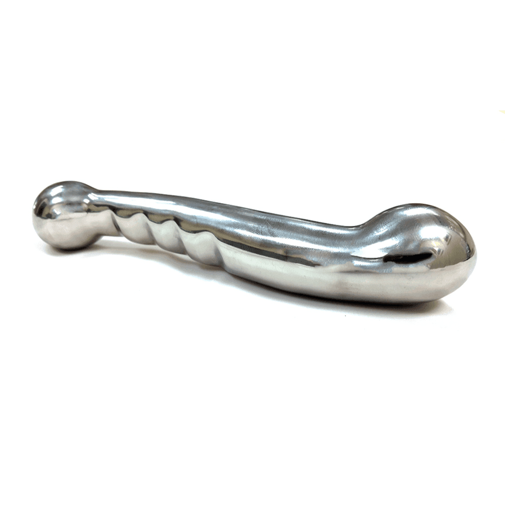 Dildo i Kirurgisk Rustfrit Stål med Rillet Side  -  18 cm