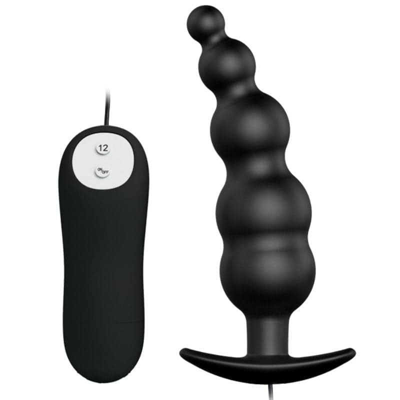 PRETTY LOVE BOTTOM SILICONE RIBBED PLUG 12 VIBRATION MODES - Nautii.dk