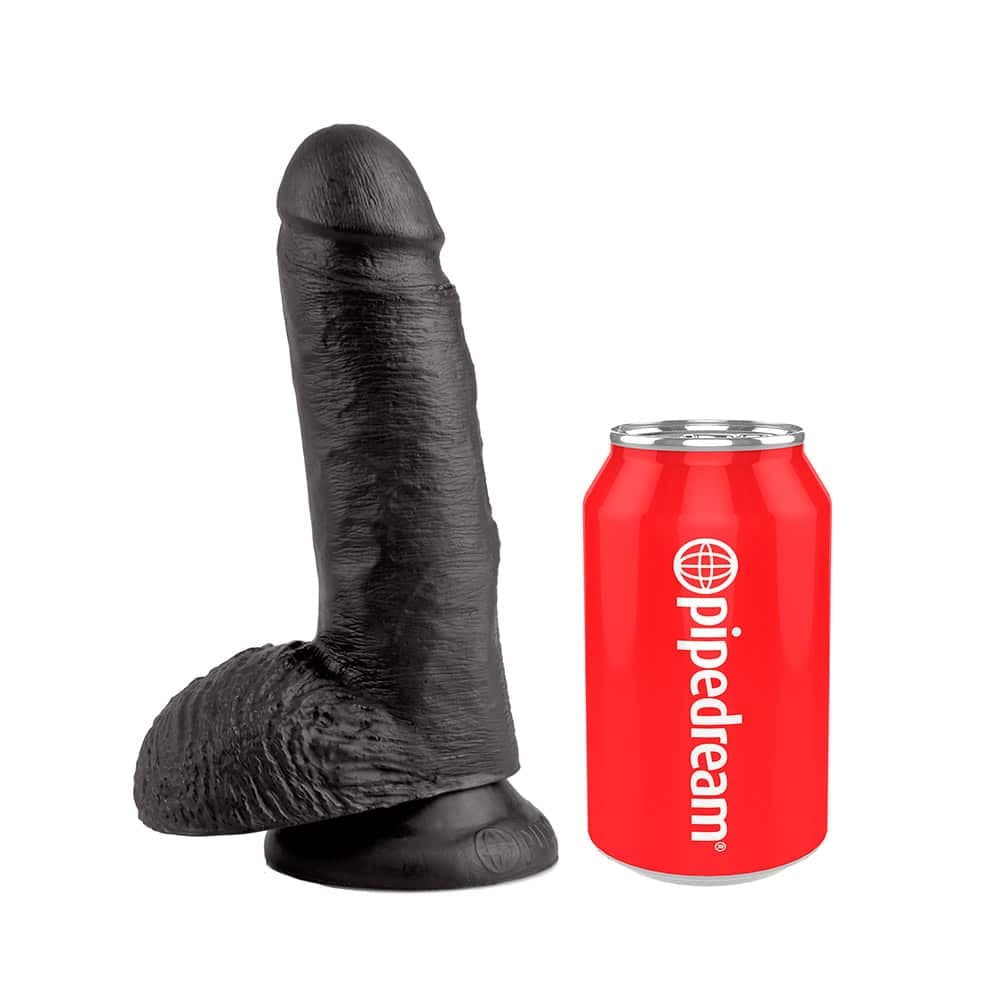 King Cock® Sort Dildo Med Kugler 18 Cm