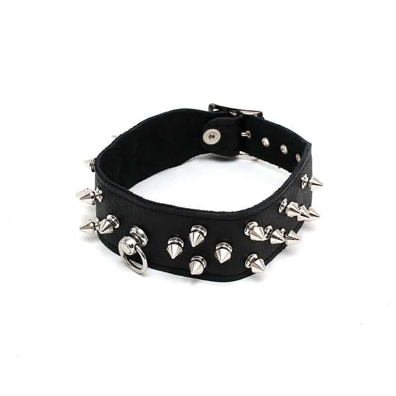 RIMBA Bondage Play Læder Halsbånd med Spikes - M/L