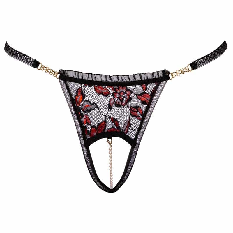 Cottelli Isa Bundløs G-streng med Perler Sort - S/M