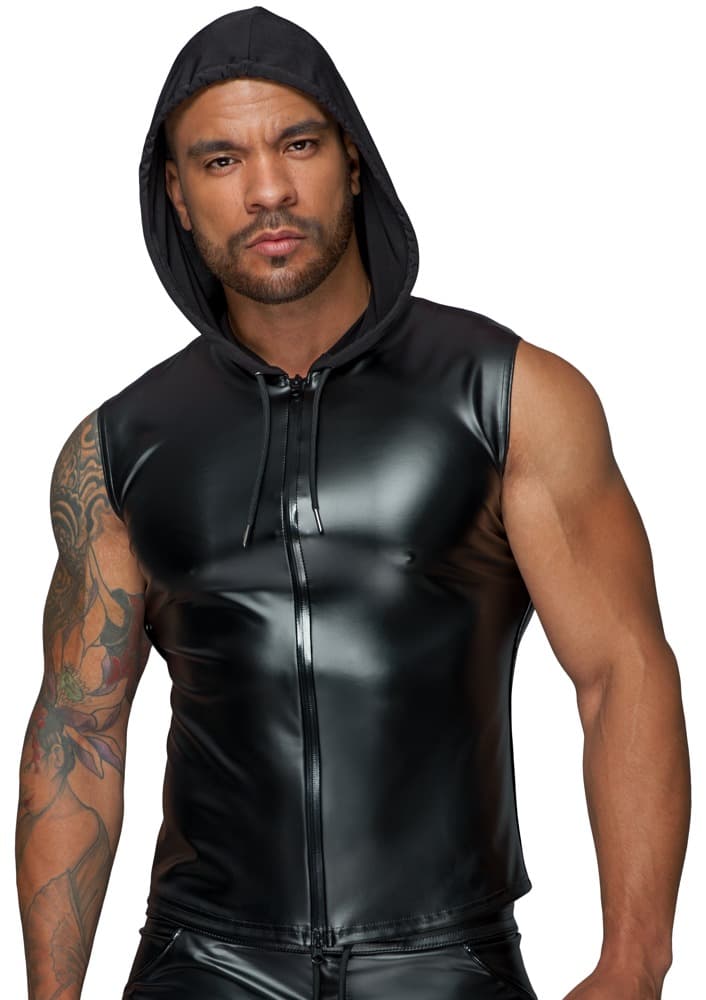 Powerwetlook skjorte med hætte i blød jersey - ORION Erotik Shop