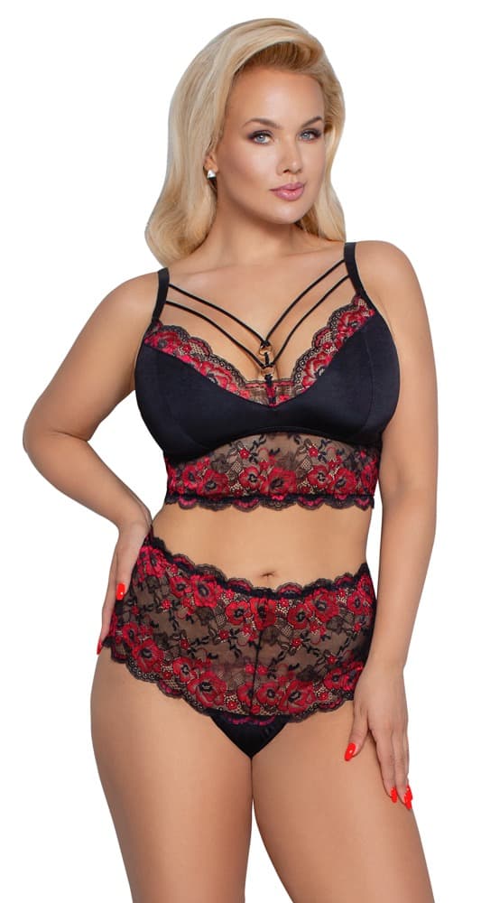 BH plus trusser med elegante 2-farvede blonder - ORION Erotik Shop