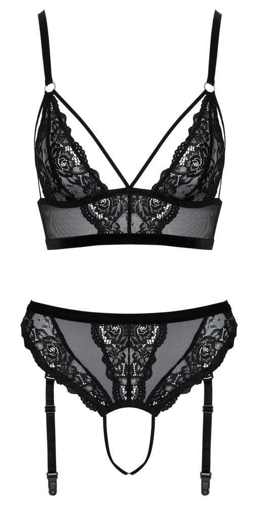 Bralette plus ouvert trusser i et fint miks af blonder og powernet