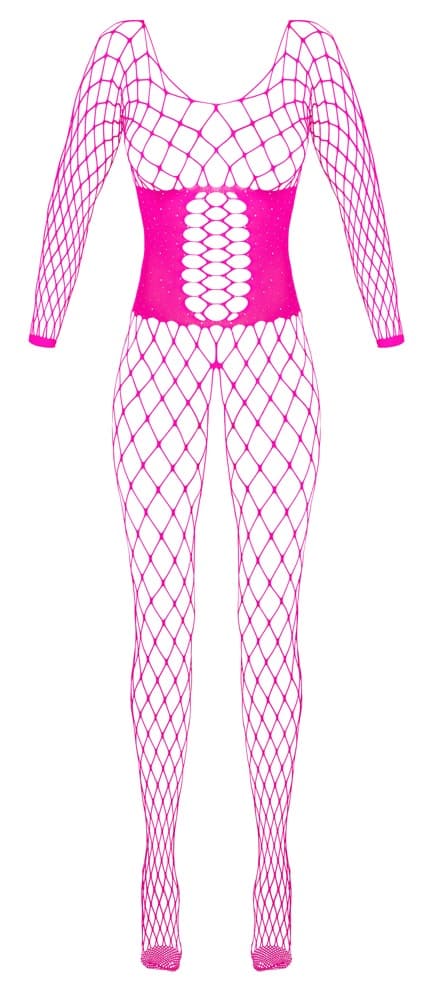 Åben catsuit fremstillet af pinkfarvet mesh