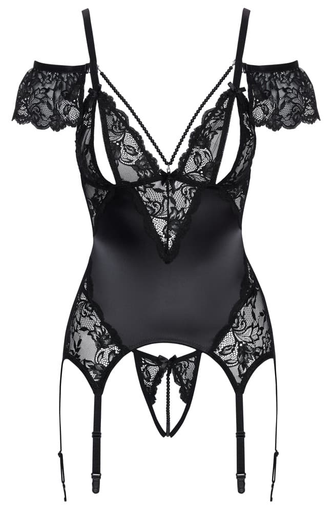 Bustier med strømpeholdere inkluderer en åben g-string