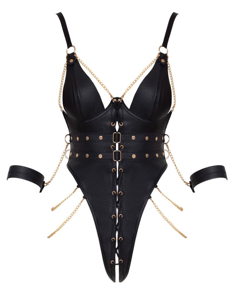 Bondage-body inklusive bløde armmanchetter