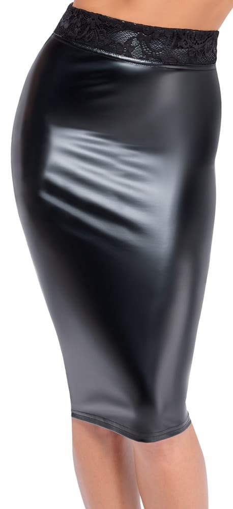 Nederdel i ædel powerwetlook (foran) med blonder (bagpå) - ORION Erotik Shop